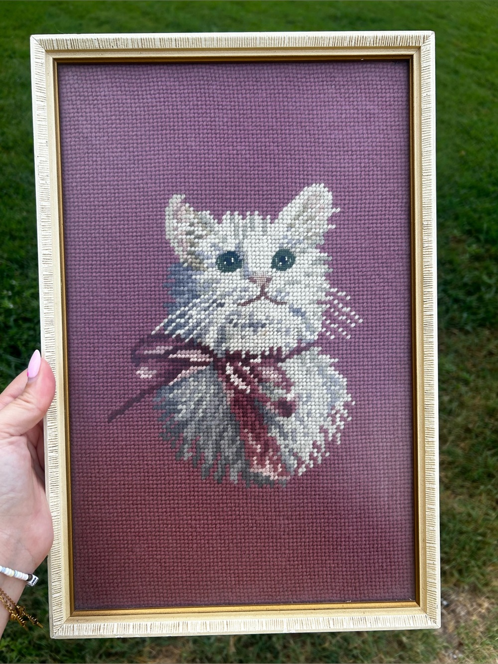 Vintage Framed Cat Needlepoint